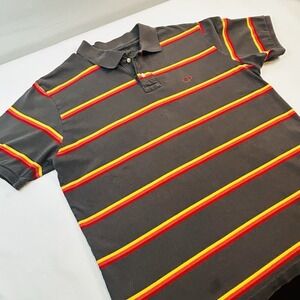 OP Polo Shirt Men Large Brown Striped Embroidered Logo Short Sleeve